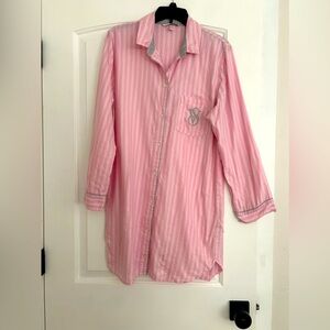 Victoria’s Secret Pink Silver Striped Sleep Shirt Embroidered Size Small